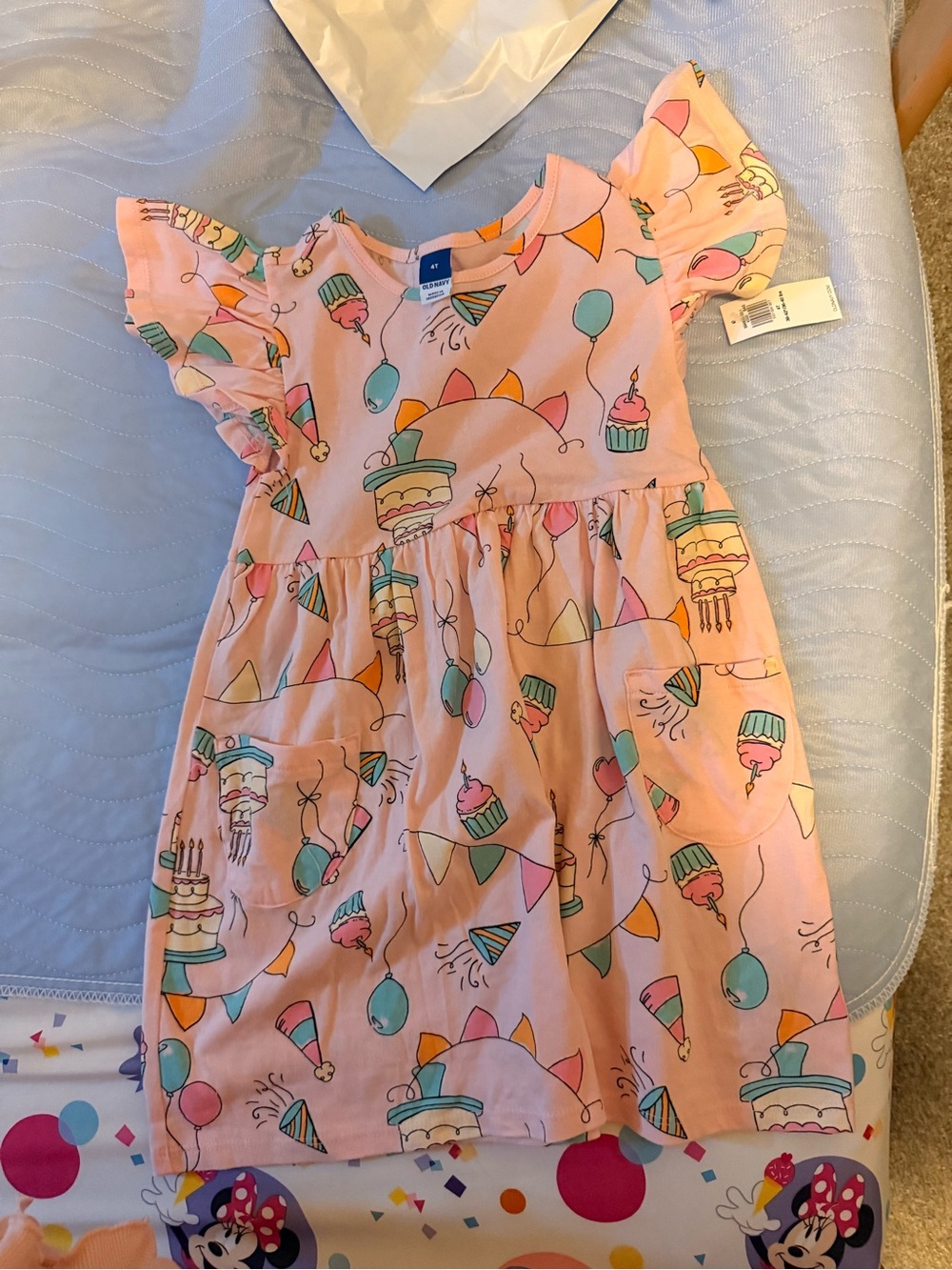 Old Navy Light Pink Celebration Print Flutter-Sleeve Dress